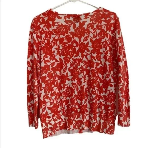 Ann Taylor Button Down Sweater Large Light Weight Floral Print Orange & … - Picture 5 of 5